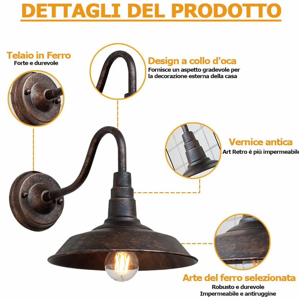 2 Pezzi IP54 impermeabile applique da parete per esterni 10 "applique da parete per esterni in bronzo retrò E27 lampada da parete in ferro antico casale lanterna esterna per portico garage