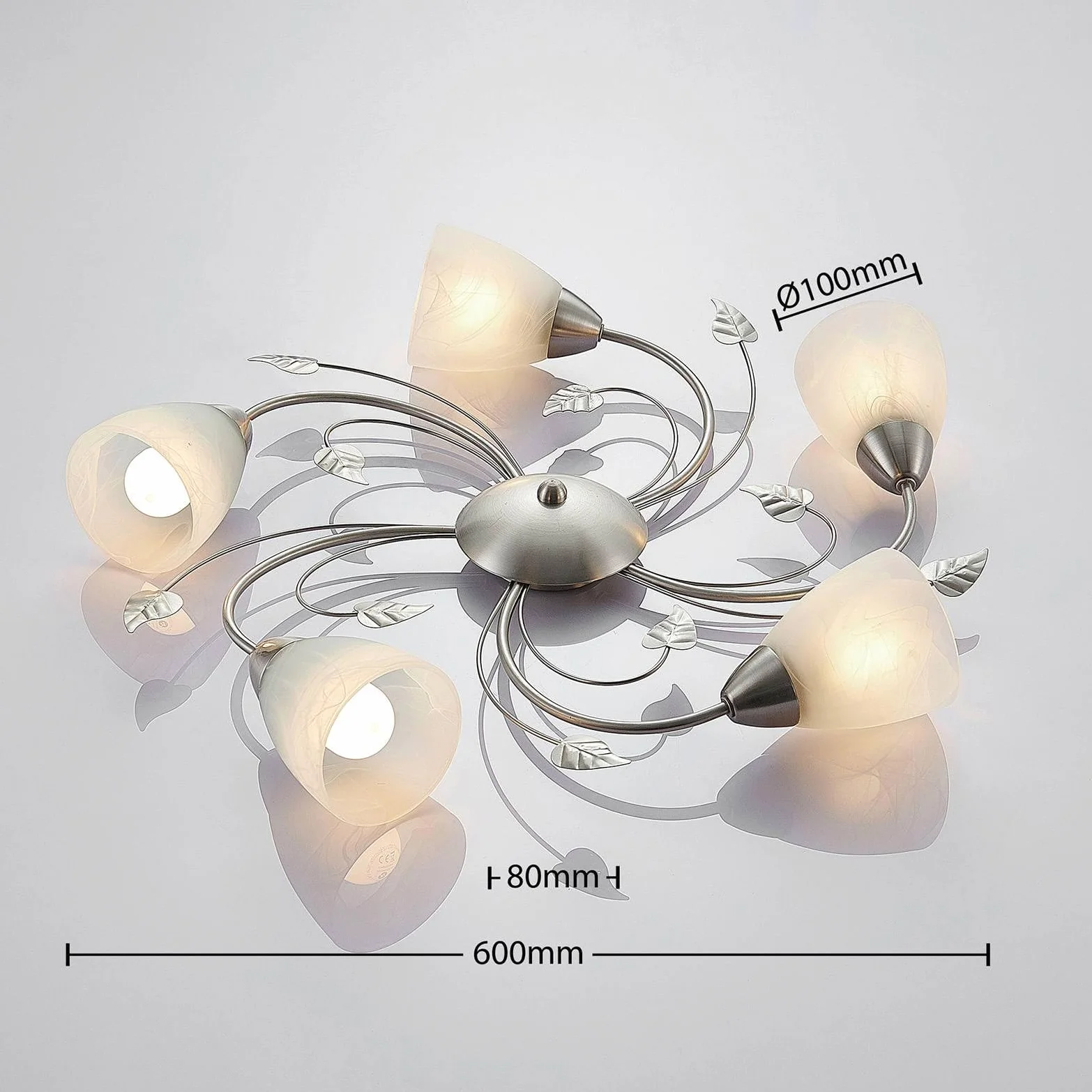 Lindby Romantica Plafoniera Led Soffitto, Lampadario Soggiorno Design Floreale Camera Da Letto Stile Antico Lampada 5 Luci E14 Decoro Foglie e Fiori Metallo Argento