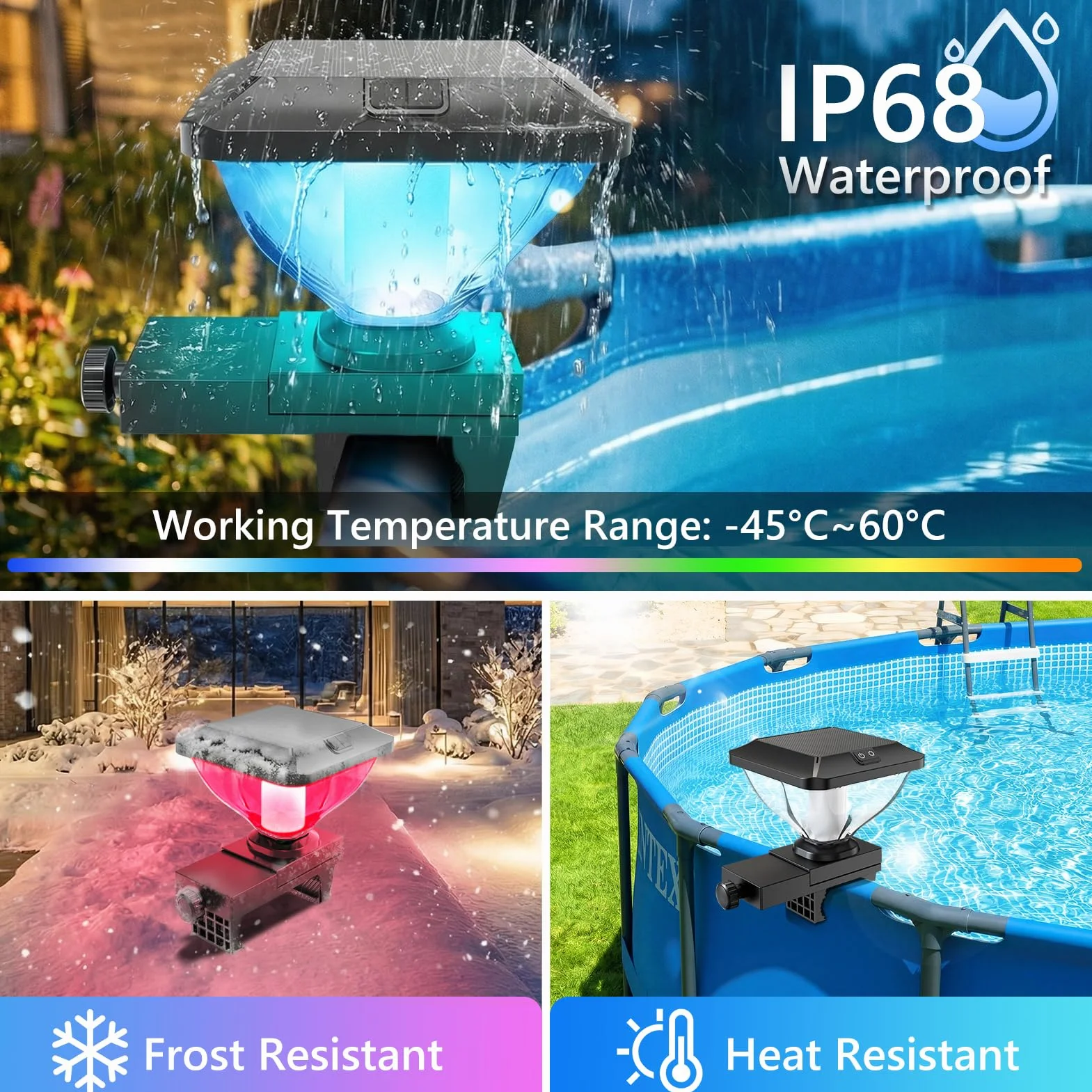 DeeprBling Luci Solari Piscina con Struttura in Telaio, Luci Piscina RGB con Effetti Luminosi Dinamici, Luci LED per Piscina Impermeabile IP68, Luce Piscina Fuori Terra con Alta Luminosità - 1 Pezzo