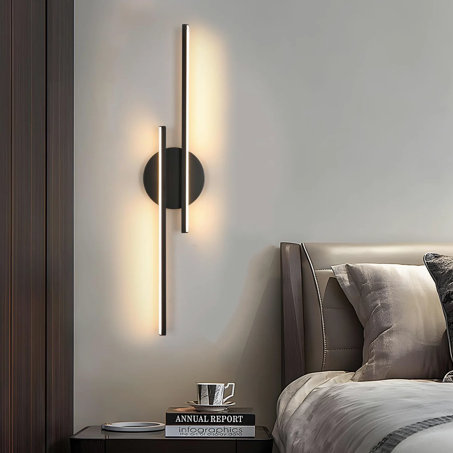 Applique da Parete Interno Moderno Nero, 24W 2700LM Lampada da Parete LED 60CM, Applique Camera da Letto LED in Alluminio per Soggiorno Scale Corridoio, Luce Calda 3000K