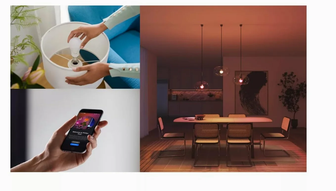 Philips Hue Smart Lighting Starter Kit 3 Lampadine Plus Bridge, Bianco e Color Ambiance, Lampadine E27, 806 Lumen, 60W, con Bridge, Controllo App, Funziona con Alexa e Google Assistant