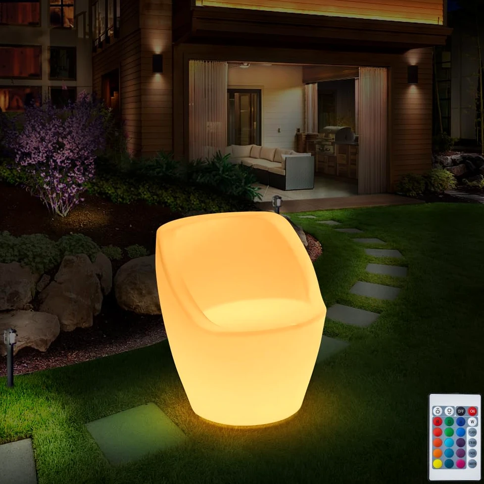 Lampada da giardino a LED luminosa poltrona tavolo economica con telecomando. Ricaricabile RGBW luminosità regolabile Nuovo Chic LED Mobili (YXF-6372 Poltrona angolare)