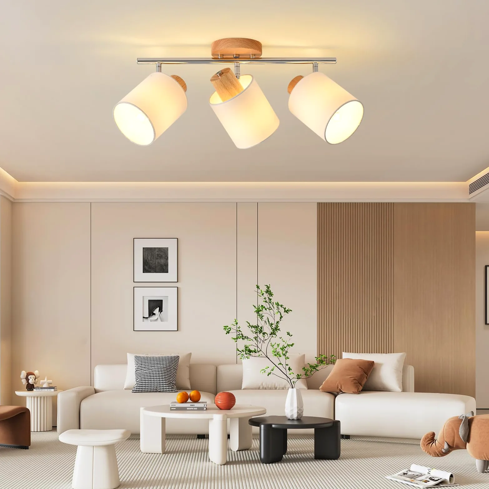 SANSHI faretti led soffitto in 3 punt，lampadario legno regolabile, Base E14 230V moderna Luce a parete,faretti soffitto per interni soggiorno, camera da letto, sala da pranzo (senza lampadine)