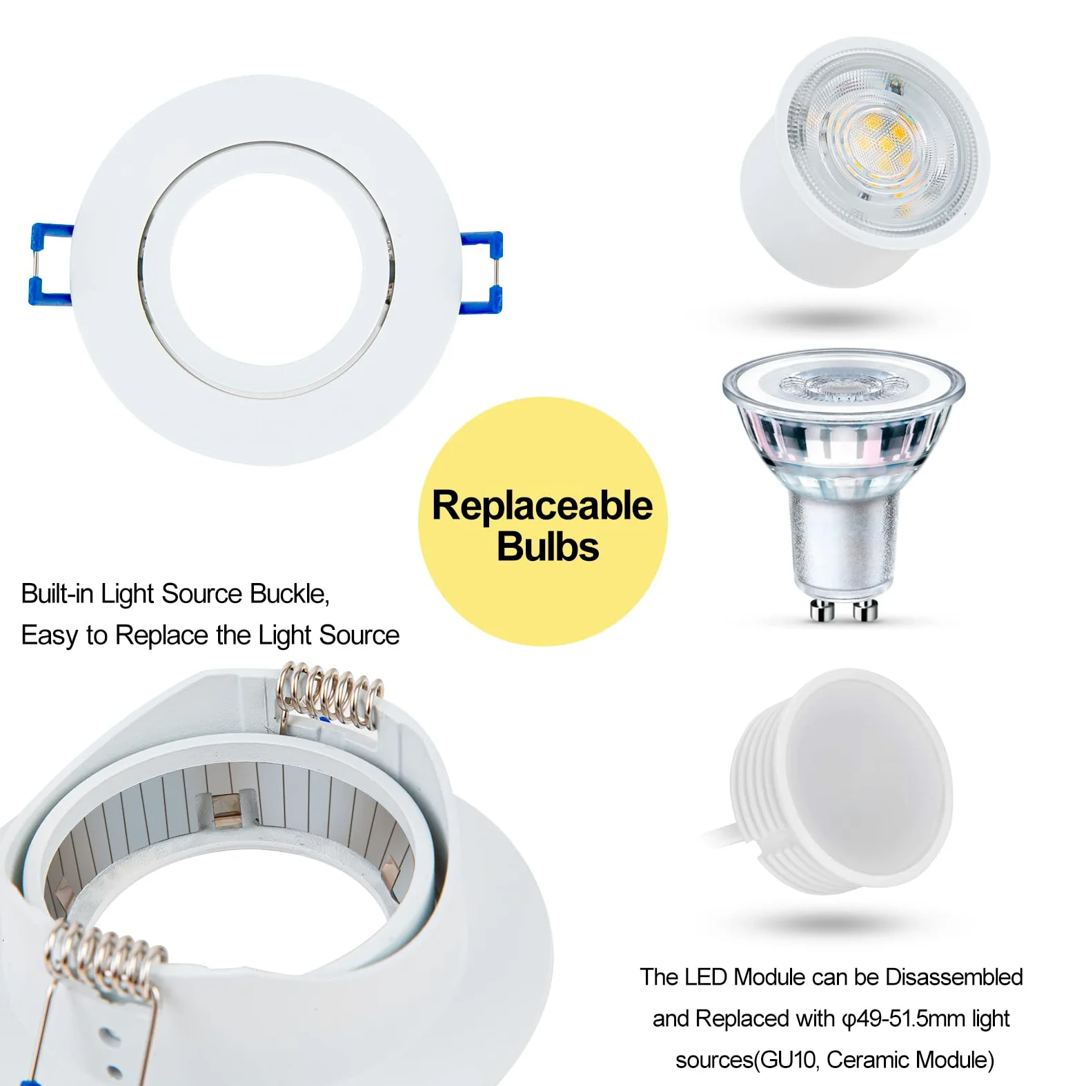 Faretto LED da incasso a soffitto dimmerabile 3000K bianco caldo, Faretti a Luce Led Orientabili 5W 650LM 230V, Rotondi Ultra Piatti Lampada da Incasso per bagno, soggiorno, bianco, set da 6