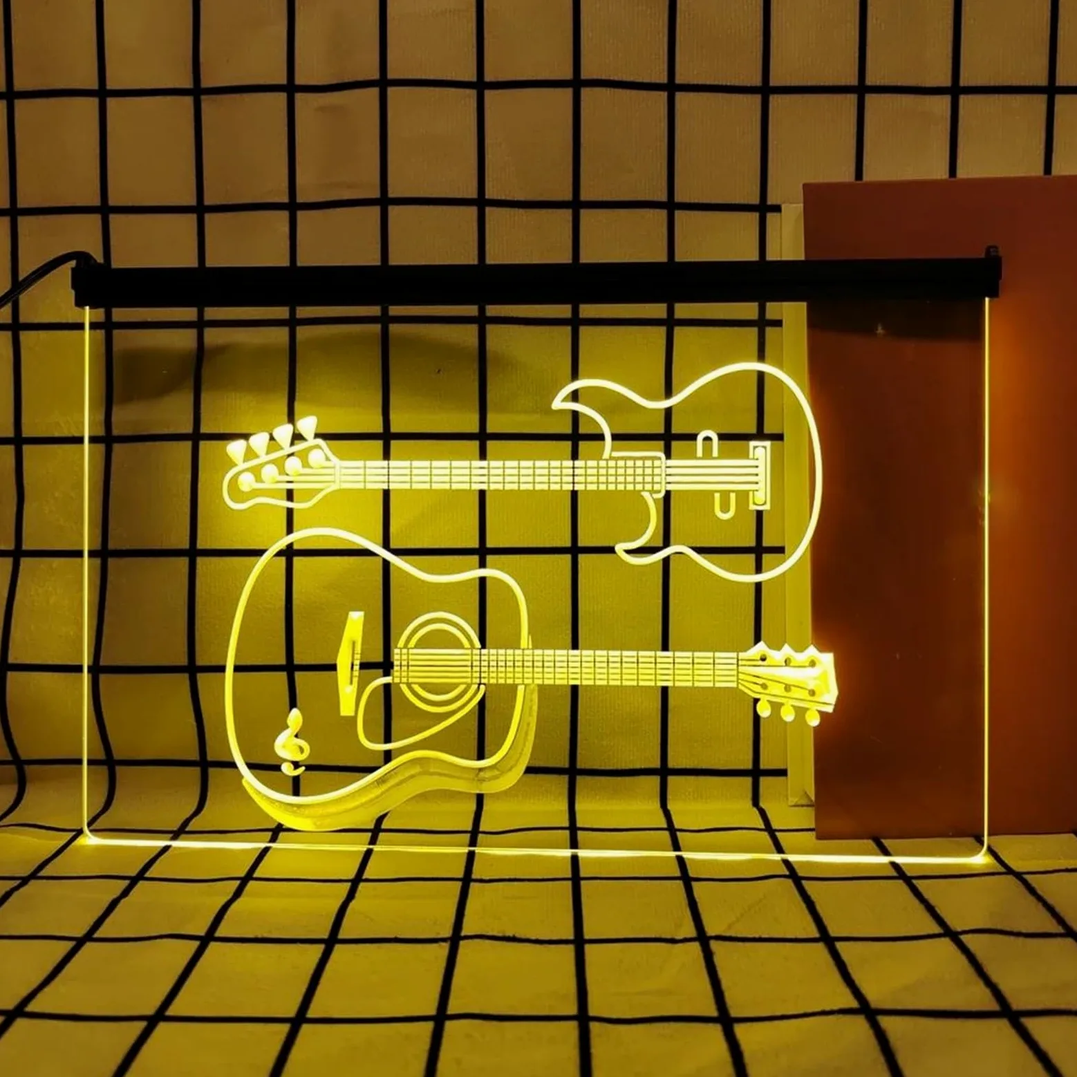 Insegna al Neon con Chitarre per Decorazione murale, luci al Neon LED dimmerabili alimentate Tramite USB per esibizioni Musicali di Band e Negozi di Musica,Giallo,40x30cm