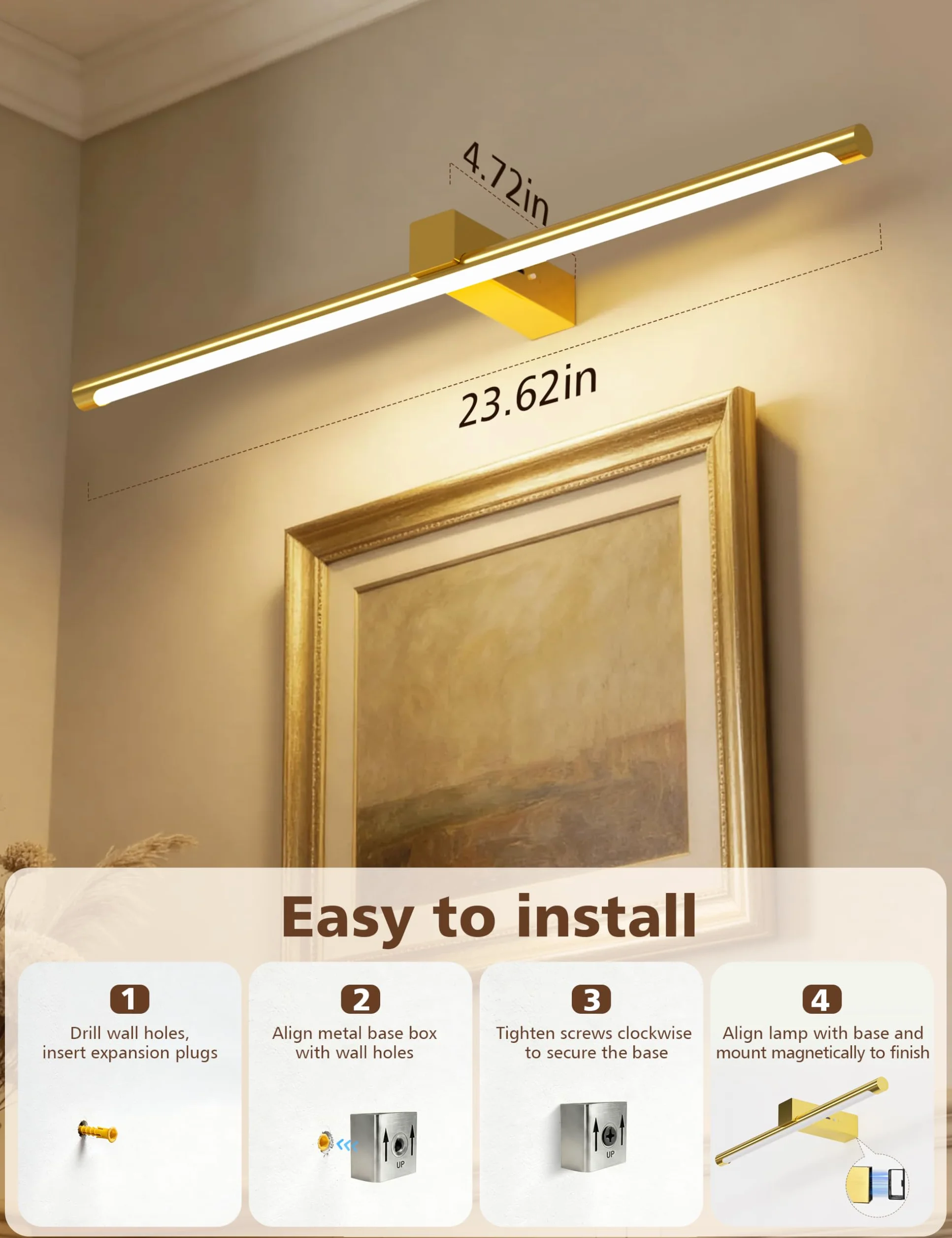 VOLISUN Luci per foto da parete, 5000 mAh, ricaricabili, funzionamento a batteria, 3 temperature di colore e dimmerabile continuamente, luce artistica da 220 lm per dipinti, gallerie, ritratti
