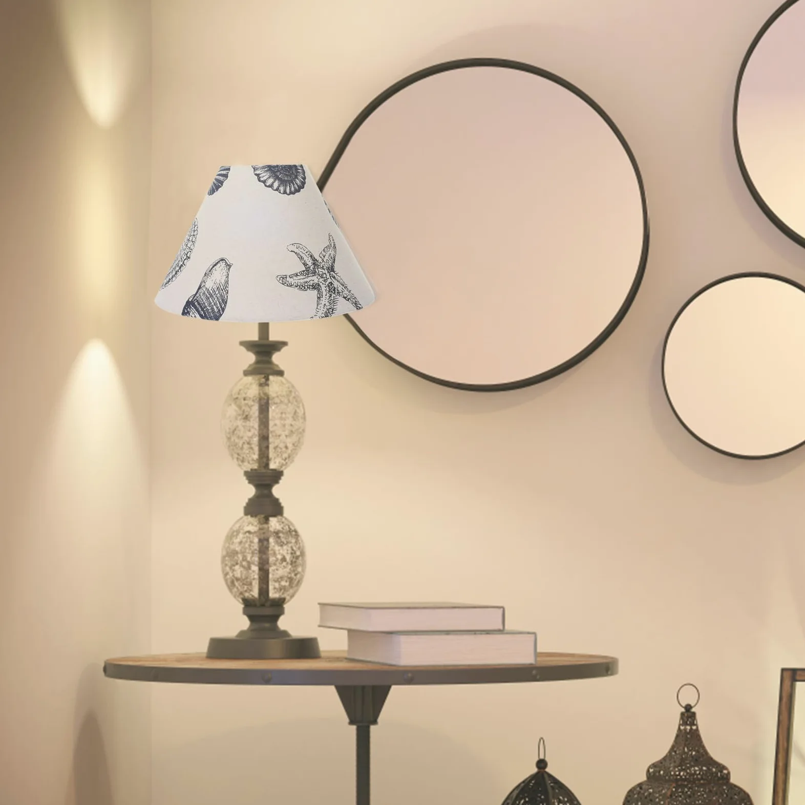 Beaupretty Paralume Coprilampada Rustico in Lino Stampa Conchiglia Retrò Facile da Installare per Lampada E27 per Soggiorno e Hotel