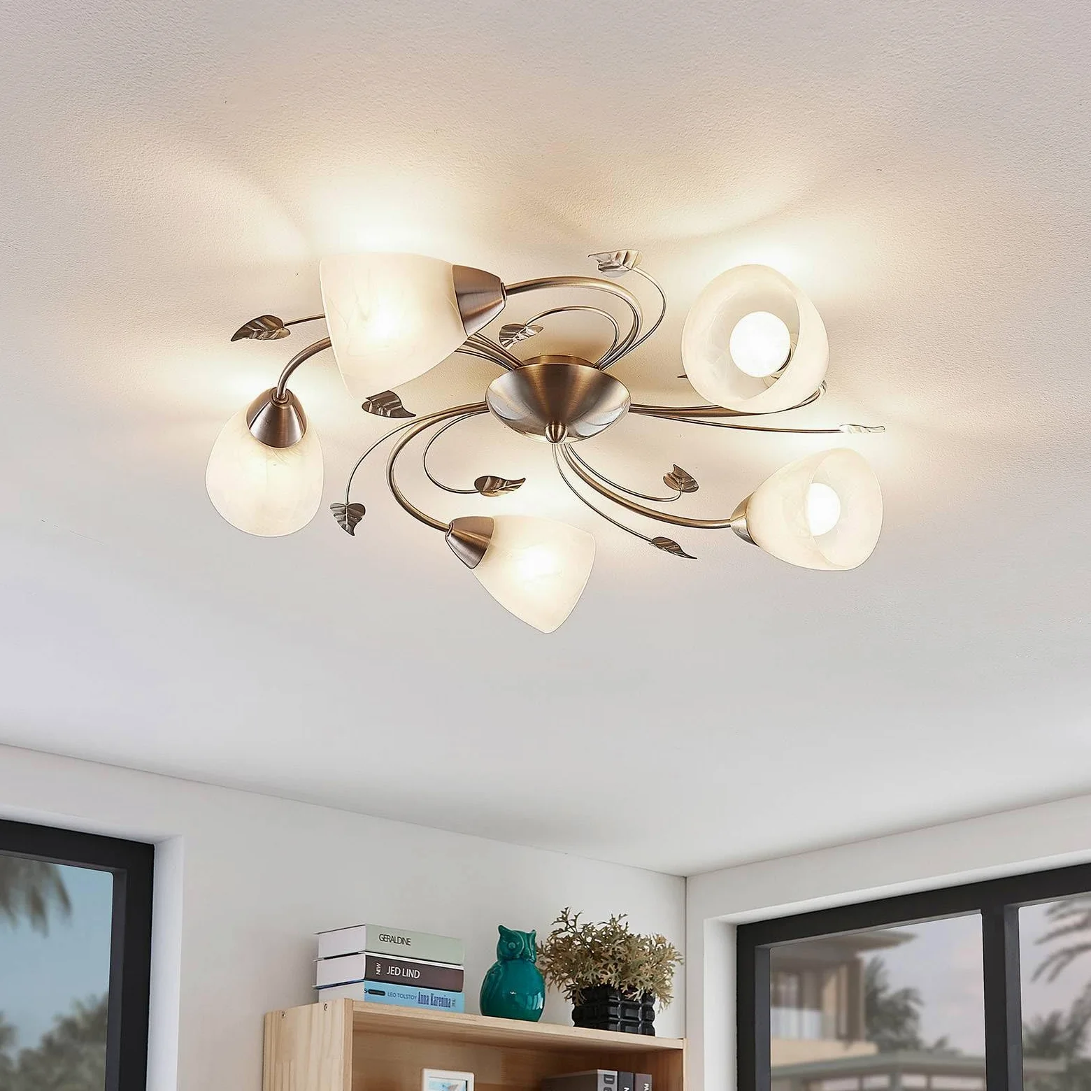Lindby Romantica Plafoniera Led Soffitto, Lampadario Soggiorno Design Floreale Camera Da Letto Stile Antico Lampada 5 Luci E14 Decoro Foglie e Fiori Metallo Argento