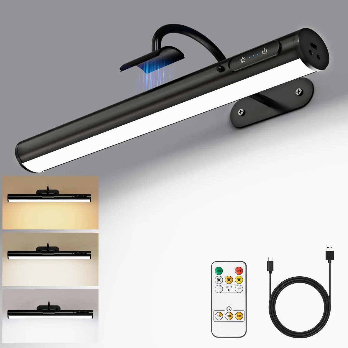 Luce LED specchio bagno senza fili, 4000mAh applique ricaricabile usb con telecomando e calamita, lampada parete batteria senza fili per quadro, muro, trucco, specchio bagno