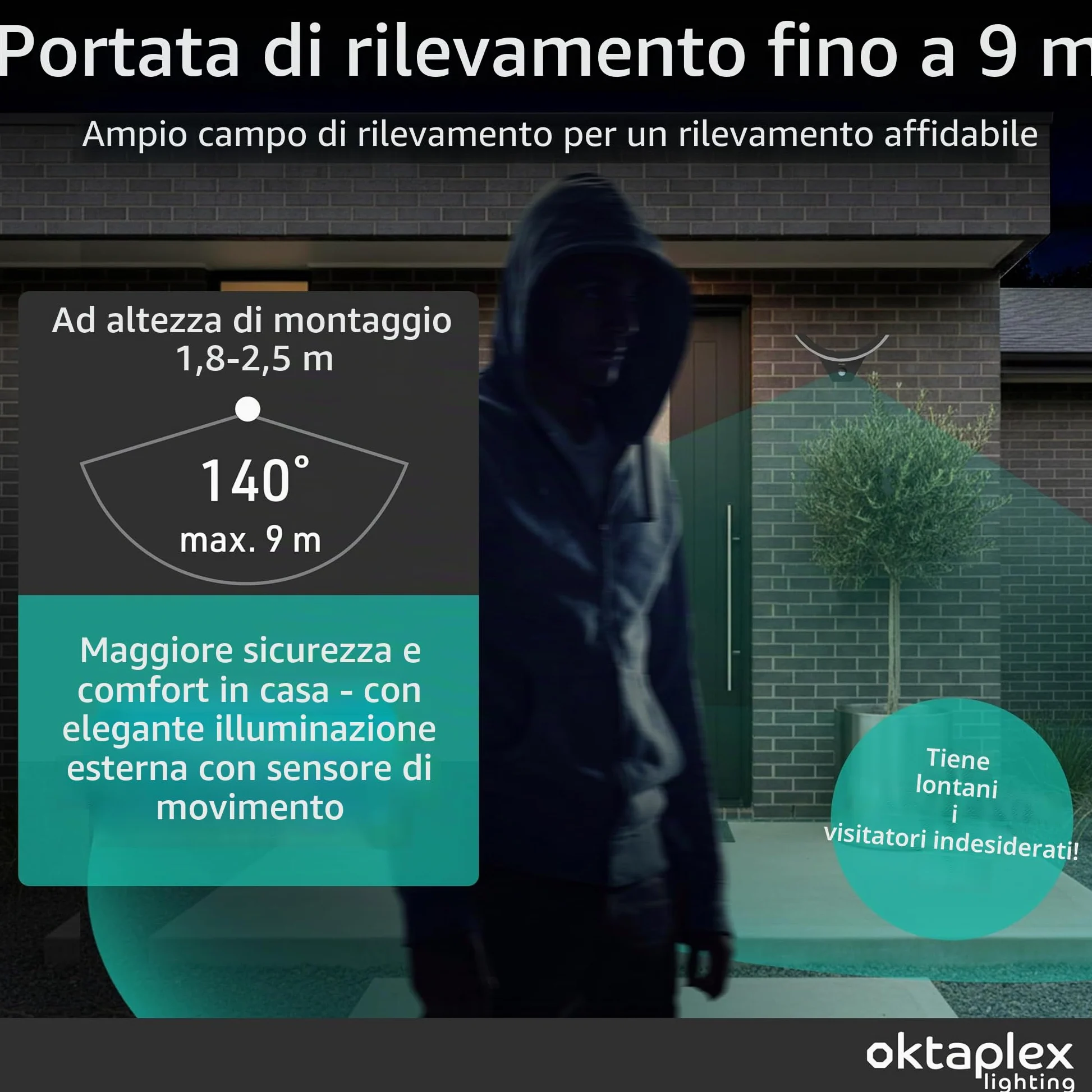 Oktaplex Lima lampada da esterno a parete con sensore LED 10 W antracite
