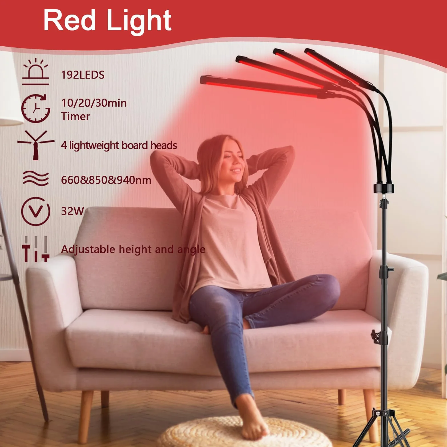 Lampada a infrarossi da 180 LED con supporto, 940 nm e 850 nm e 660 nm a luce rossa
