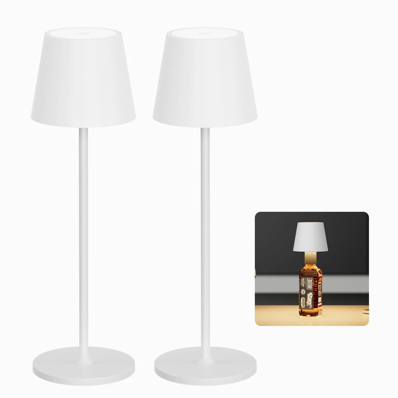 Lampada da tavolo ricaricabile a LED, 2 pezzi, 3000 K, lampada da tavolo dimmerabile, IP54 regolabile in altezza per uso interno ed esterno, bianco
