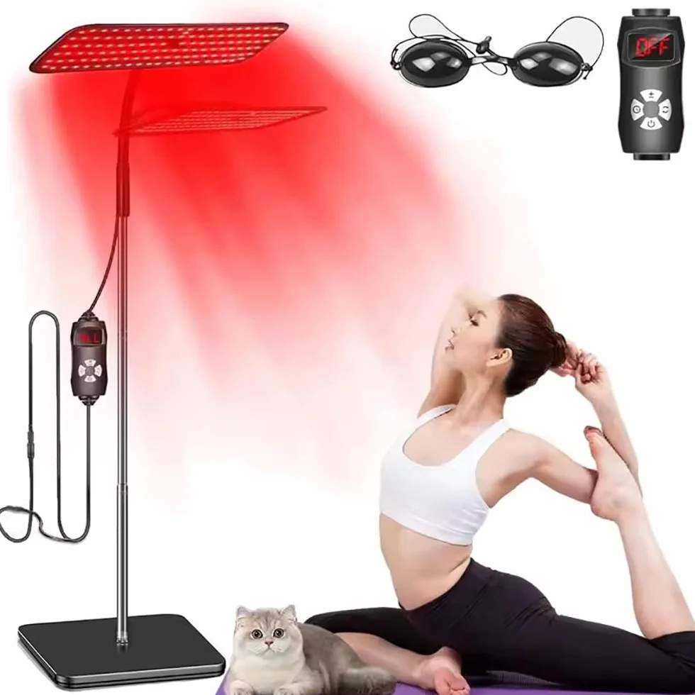 Lampada a Infrarossi Professionale 126 LED-Altezza Regolabile 30-130cm,4 Livelli Luminosi, 5 Timer,Collo di Cigno 360° con Occhiali Protettivi & Supporto Per lenire i muscoli del viso e del corpo