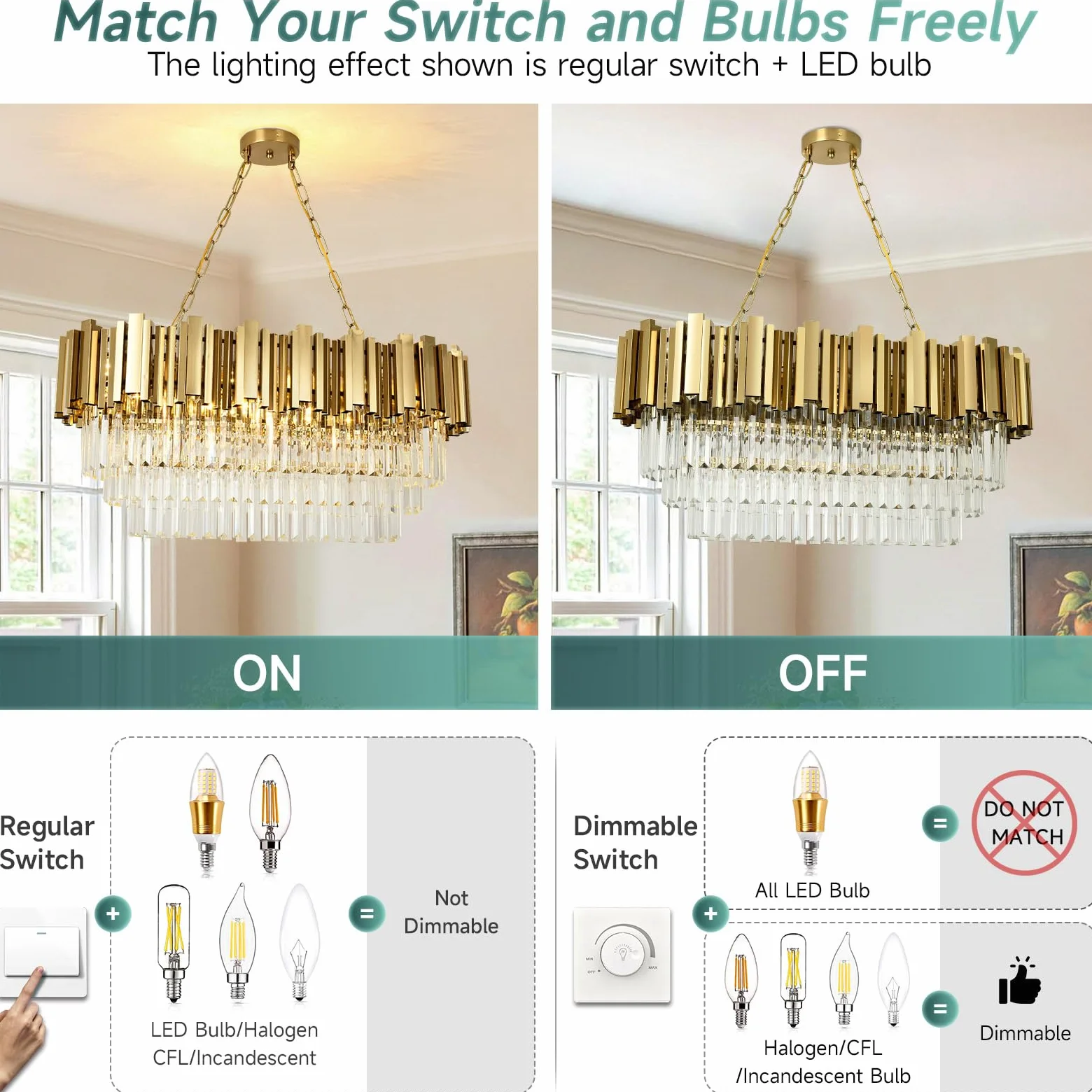 Lampadario moderno in cristallo oro, illuminazione a sospensione ovale in cristallo per soggiorno, sala da pranzo, camera da letto, ristorante, E14 x 8, 80 x 35cm