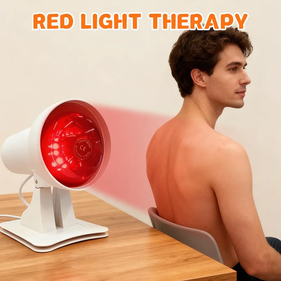 Lampada a infrarossi da 150 W, lampada a luce rossa con timer e temperatura regolabile, lampada a luce rossa terapia per viso e corpo, calore profondo contro l'affaticamento muscolare, angolo