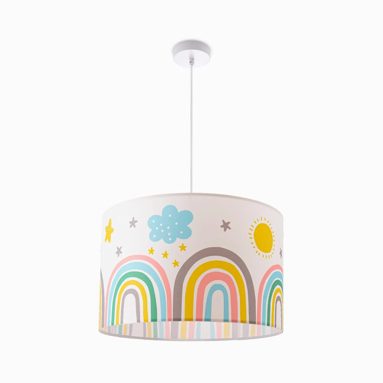 Paco Home Bambini Sospensione Cameretta Dei Bambini Paralume Tessuto Rotondo E27 Arcobaleno