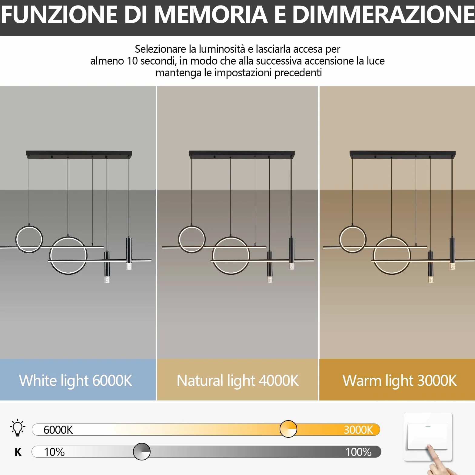 Lampadario Led Sospensione, Lampada a sospensione Moderna, 120cm Tavolo da pranzo Lampadario,Lineare Sospensione Dimmerabile Con Telecomando, Soggiorno, Cucina, Sala da pranzo,Bar (60W)