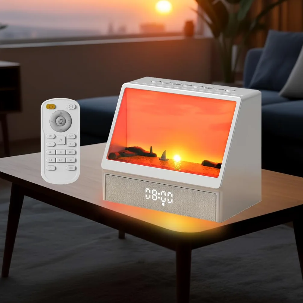 Sveglia Luminosa Digitale da Comodino, Sveglia Analogica Alba Generatore di Rumore Bianco con 7 Modalità, 12 Suoni Naturali, Altoparlante e Telecomando, Sunrise Alarm Clock Regalo per Dormiglioni