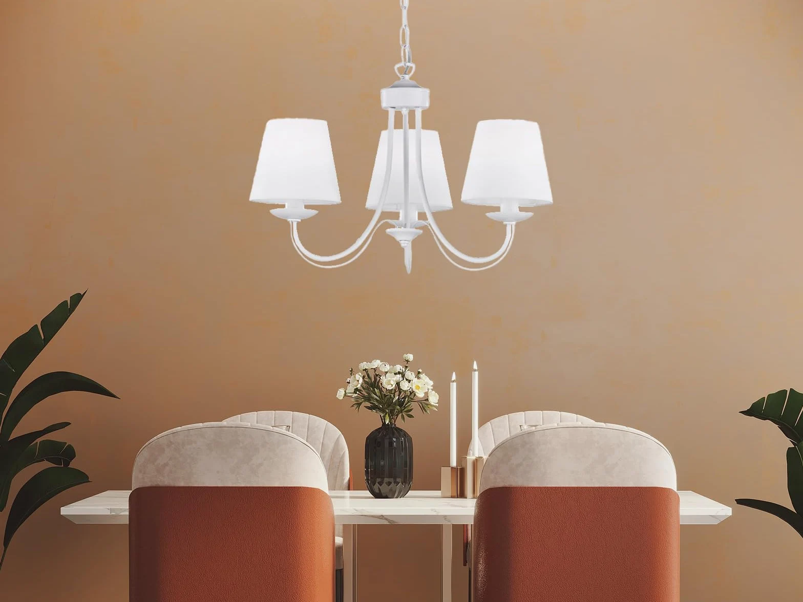 Trio Leuchten Lampadario E14, 28 W, Bianco Opaco, 47 x 47 x 150 cm