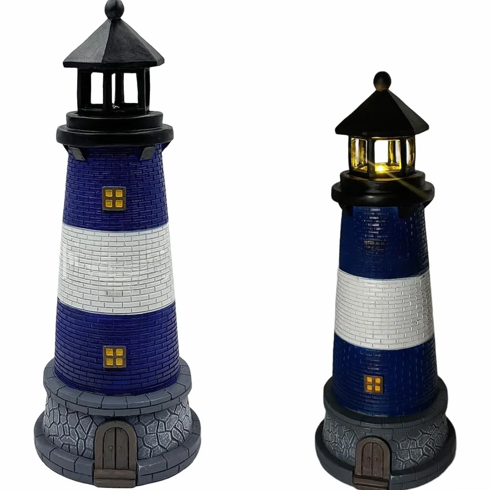 Faro ornamentale in resina a energia solare, per giardino, patio, spazio esterno, tema mediterraneo, illuminazione decorativa (A)