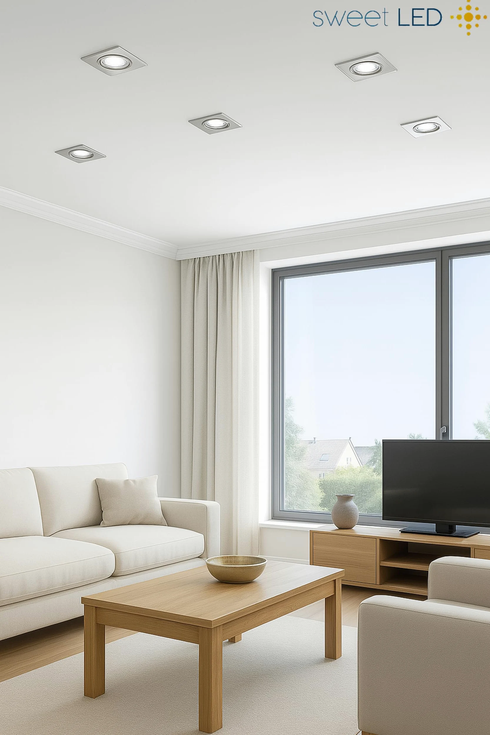 Sweet-led®, set di 6 faretti LED regolabili da incasso, 230 V, 5 W, orientabili, rotondi, cromo spazzolato, 400 lumen, 3000 K, a luce bianca calda moderno Eckig, Chrom Gebürstet, Kaltweiß