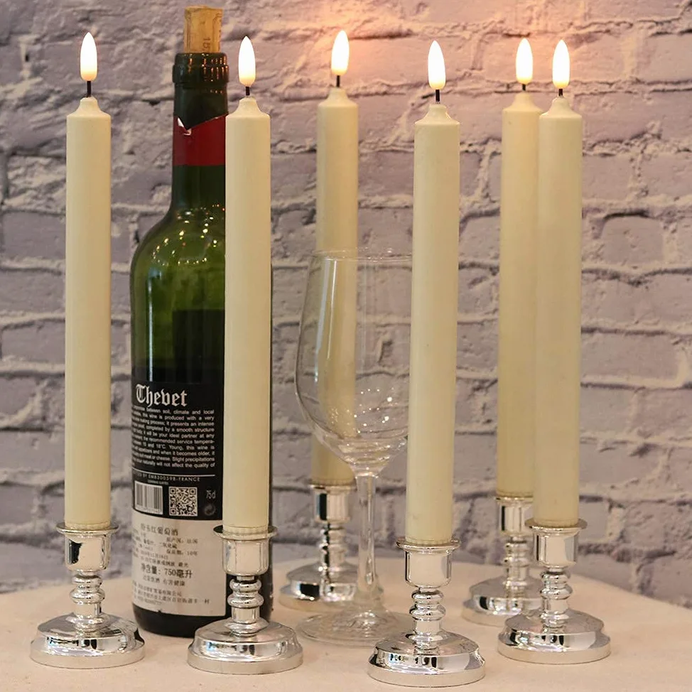 Wondy. Candele da finestra a distanza senza fiamma con timer e ventose, con stoppino 3D a batteria a LED tremolanti tremolanti in vera cera calda decorazione natalizia set di 6 (supporti argentati)