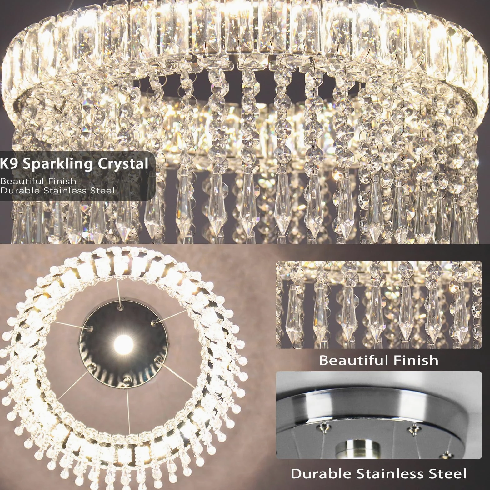 Lampadari moderni di cristallo Lampadario di lusso a goccia 45cm sospensione con montaggio ad incasso Illuminazione lampadario a soffitto per sala da pranzo soggiorno cucina isola