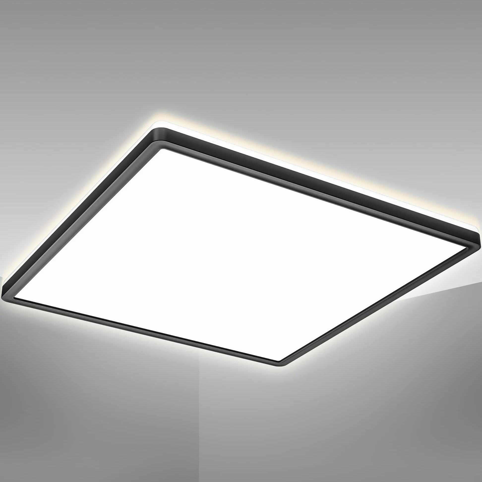 B.K.Licht - Pannello a luce indiretta, piatto, luce bianca neutra, pannello LED soffitto, pannelli led, pannelli led soffitto, 42x42x2,9 cm, nero