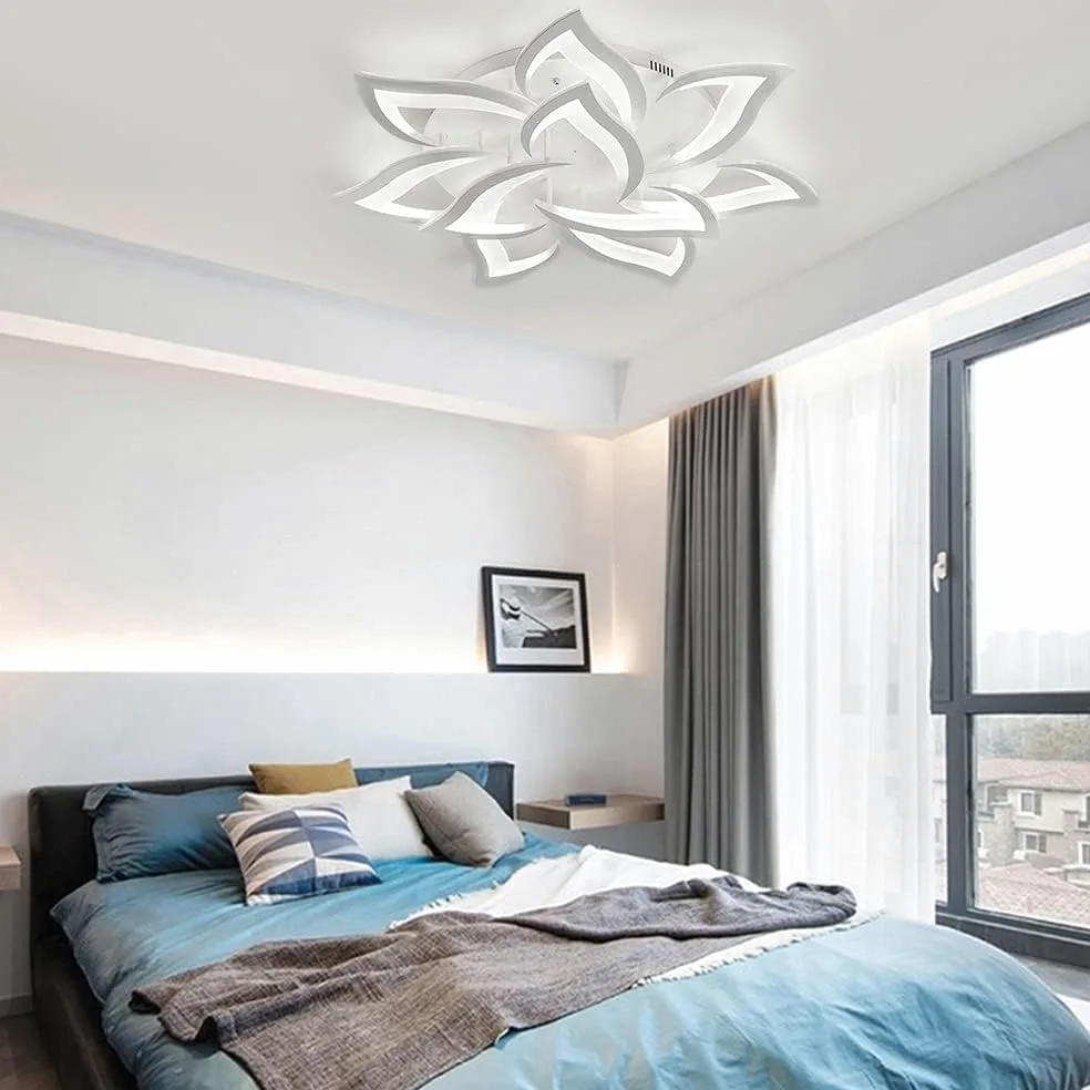 Plafoniera LED Soffitto Dimmerabile 3000K-6000K, Creativa Petalo Lampadario Soggiorno 60W 6000lm, Lampadario Camera da Letto da Pannello Acrilico, Lampadari Moderni 10 Luci