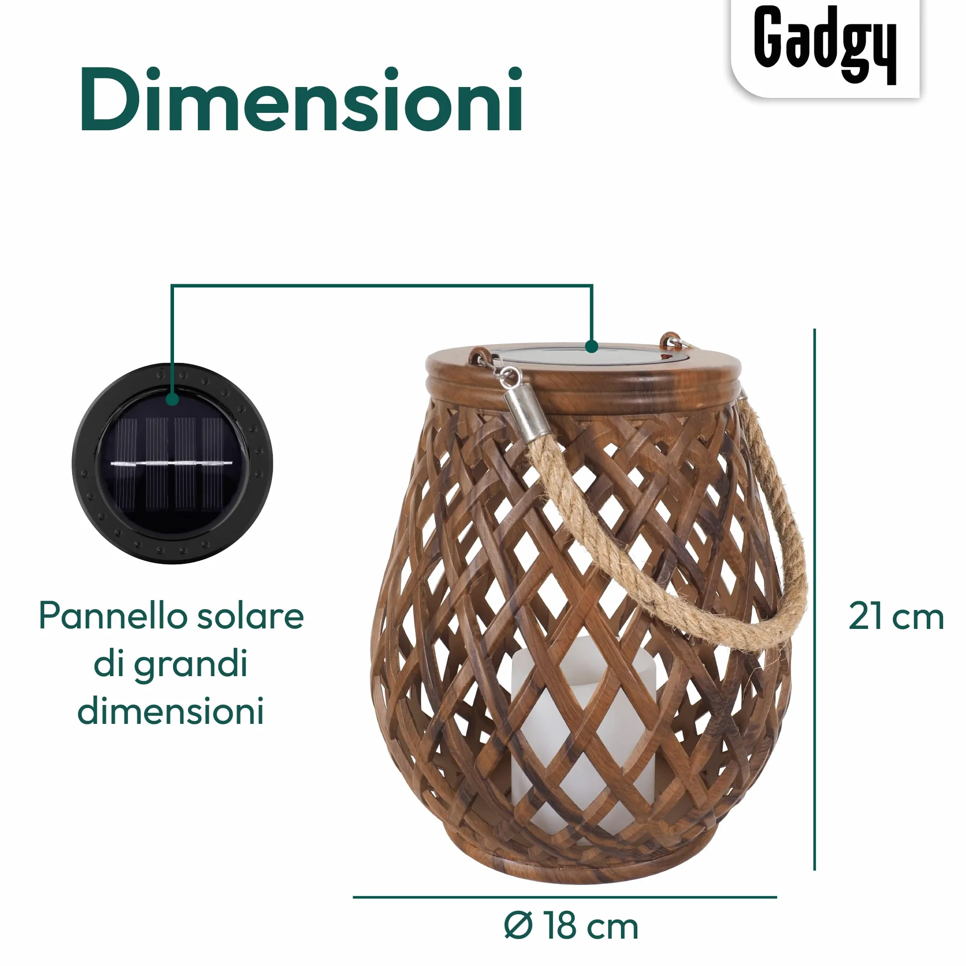 Gadgy Set di 2 lanterne solari in rattan, lampade a LED impermeabili per giardino, balcone e tavolo - Luci decorative alimentate a energia solare