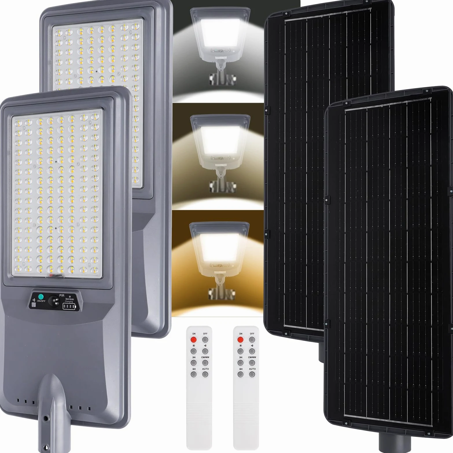 Aigostar 400W Lampione Solare Esterno, Batteria ad alta capacità da 20000 mAh, Regolabili 3000K/4500K/6500K, 4000LM, IP65, Supporto palo non incluso, Lampione LED per Giardino,Ingressi di Garage,2Pz
