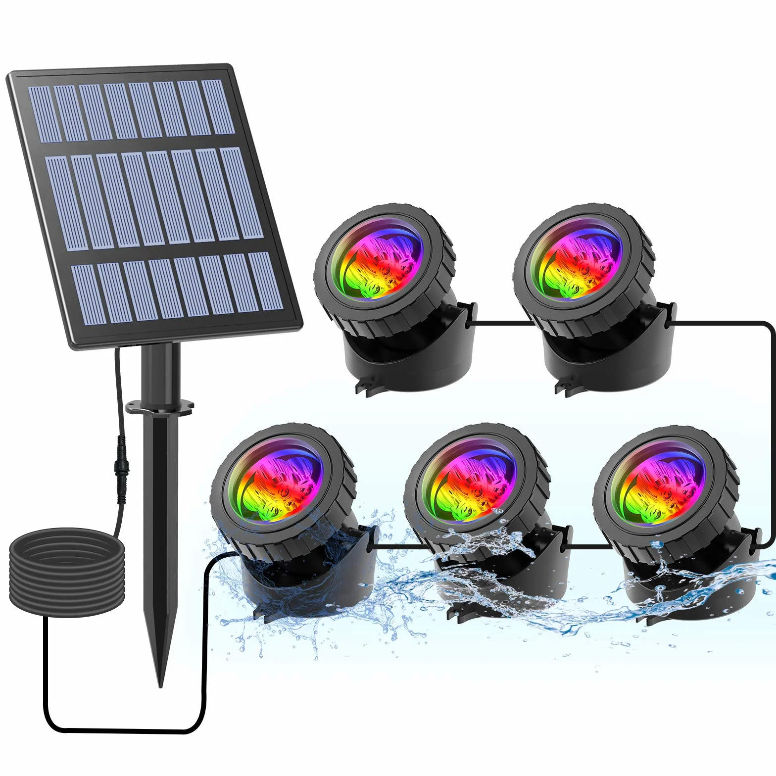 Illuminazione solare per laghetto, luce subacquea RGB, luce subacquea regolabile, cambia colore, IP68, impermeabile, 5 pezzi
