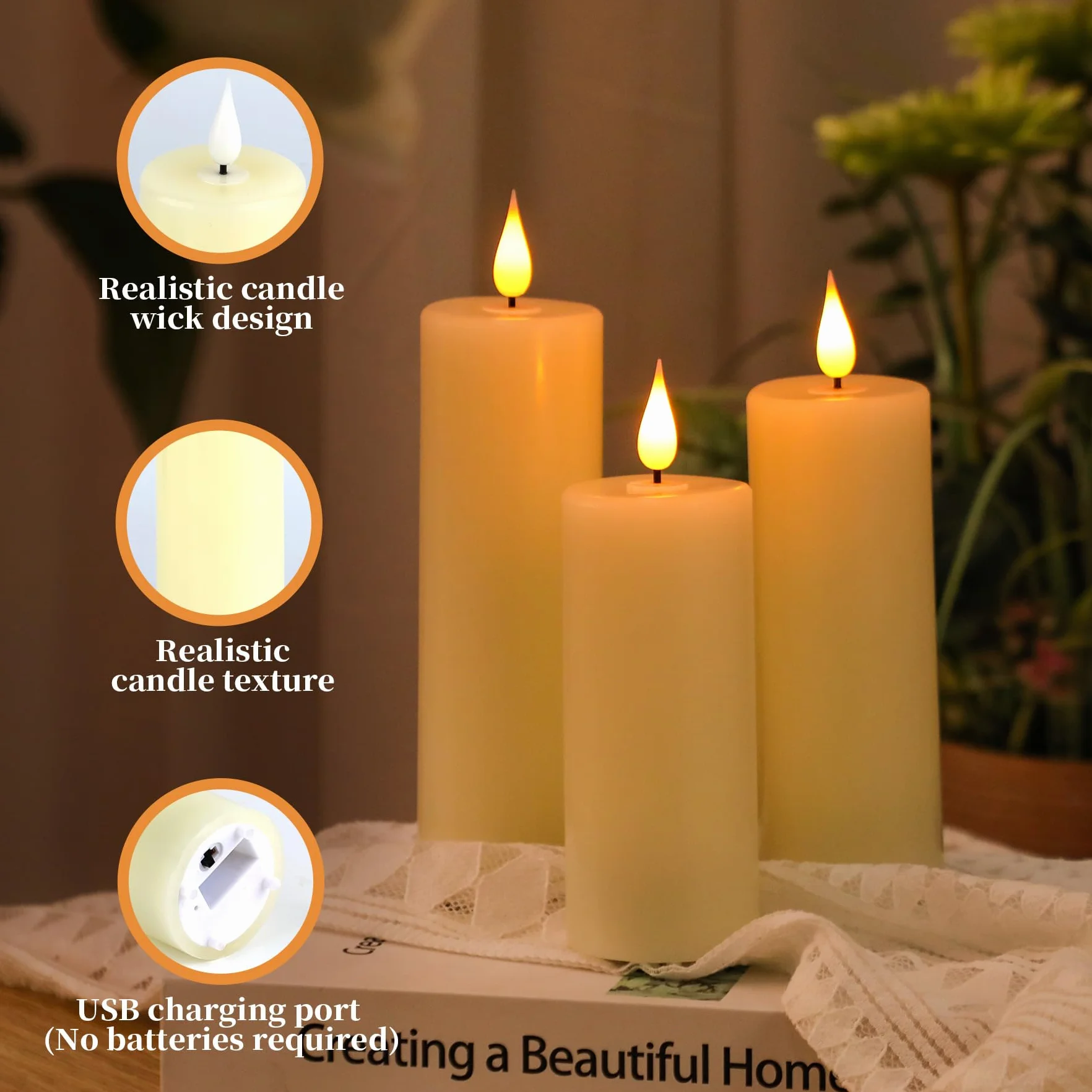 Forever Speed Candele LED Ricaricabili 6 Pezzi con Telecomando (12cm/14cm/16cm) Dimmerabile Candele Senza Fiamma con Cavo USB Flameless Candele per Decorazione per Feste, Matrimonio