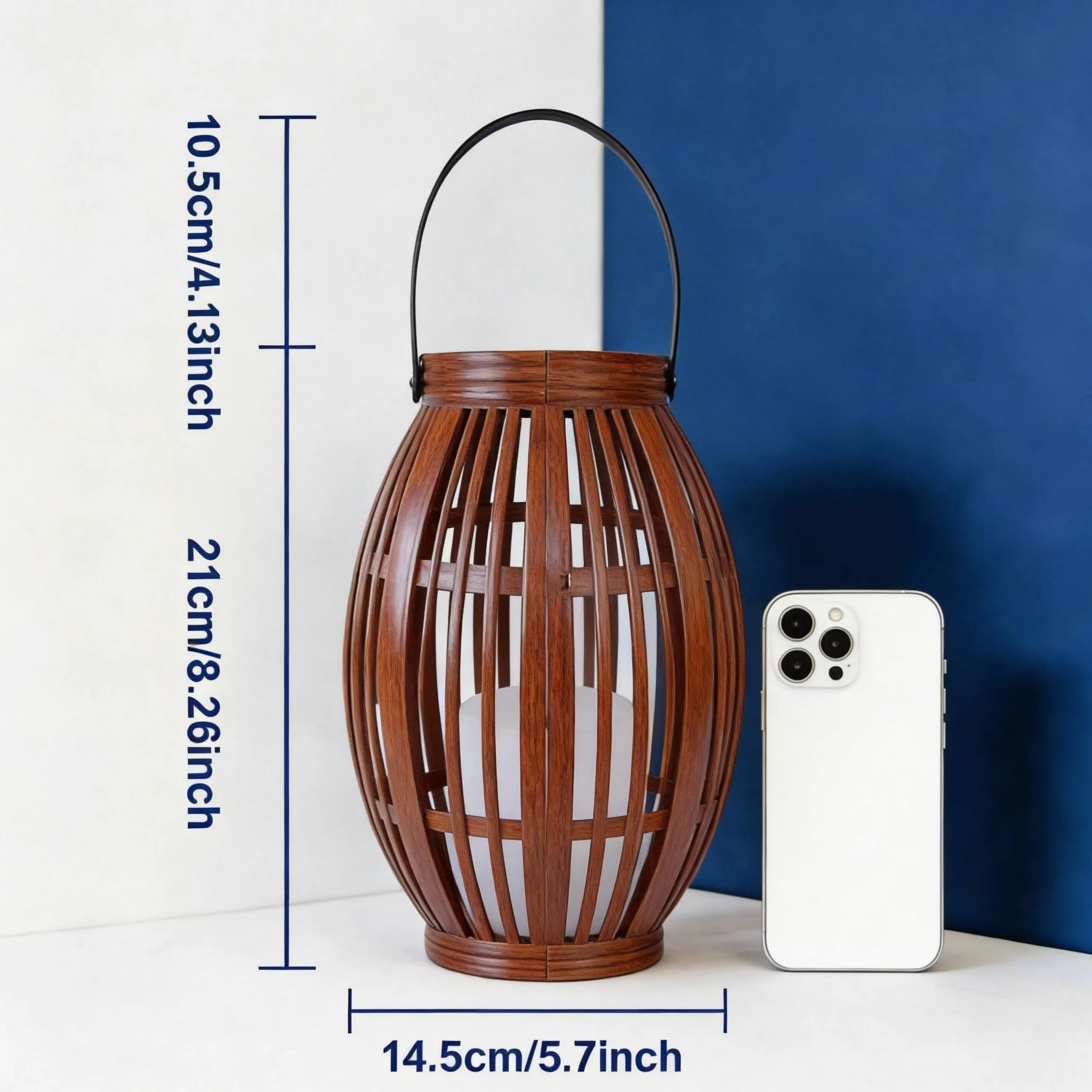 Confezione da 2 lanterne a energia solare con luce LED, design decorativo in tessuto, naturale e nero, per appendere all'aperto