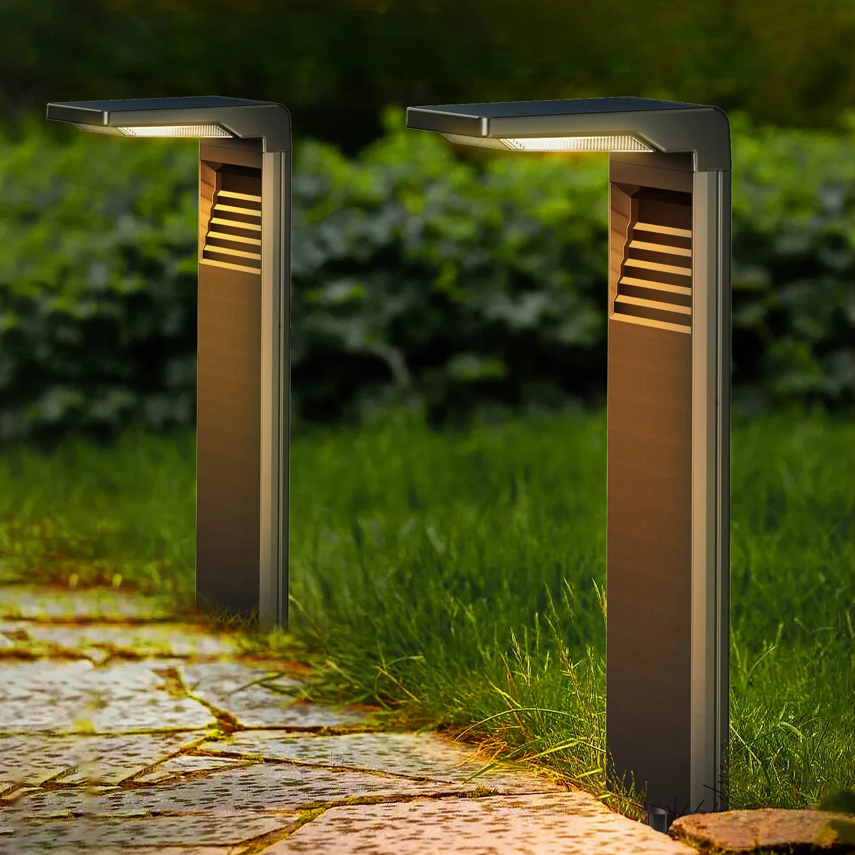 Lampade solari a LED per luci solari esterne con 2 modalità di luce, bianco caldo di percorso solare IP64 impermeabile per esterni, cortili, giardini, illuminazione del prato