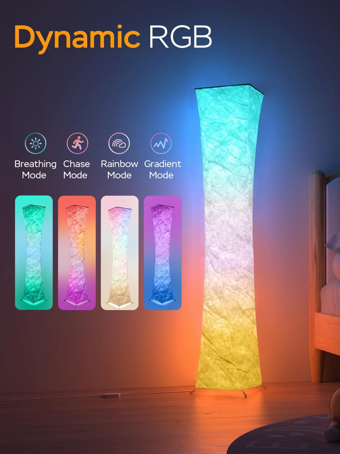 Lampada da Terra LED da Soggiorno Dimmerabile, Piantana Intelligente RGB Moderna, Lampada da Terra con Telecomando, Tessuto, Lampada da Terra Bianca per la Camera da letto, Sala Giochi, 156cm
