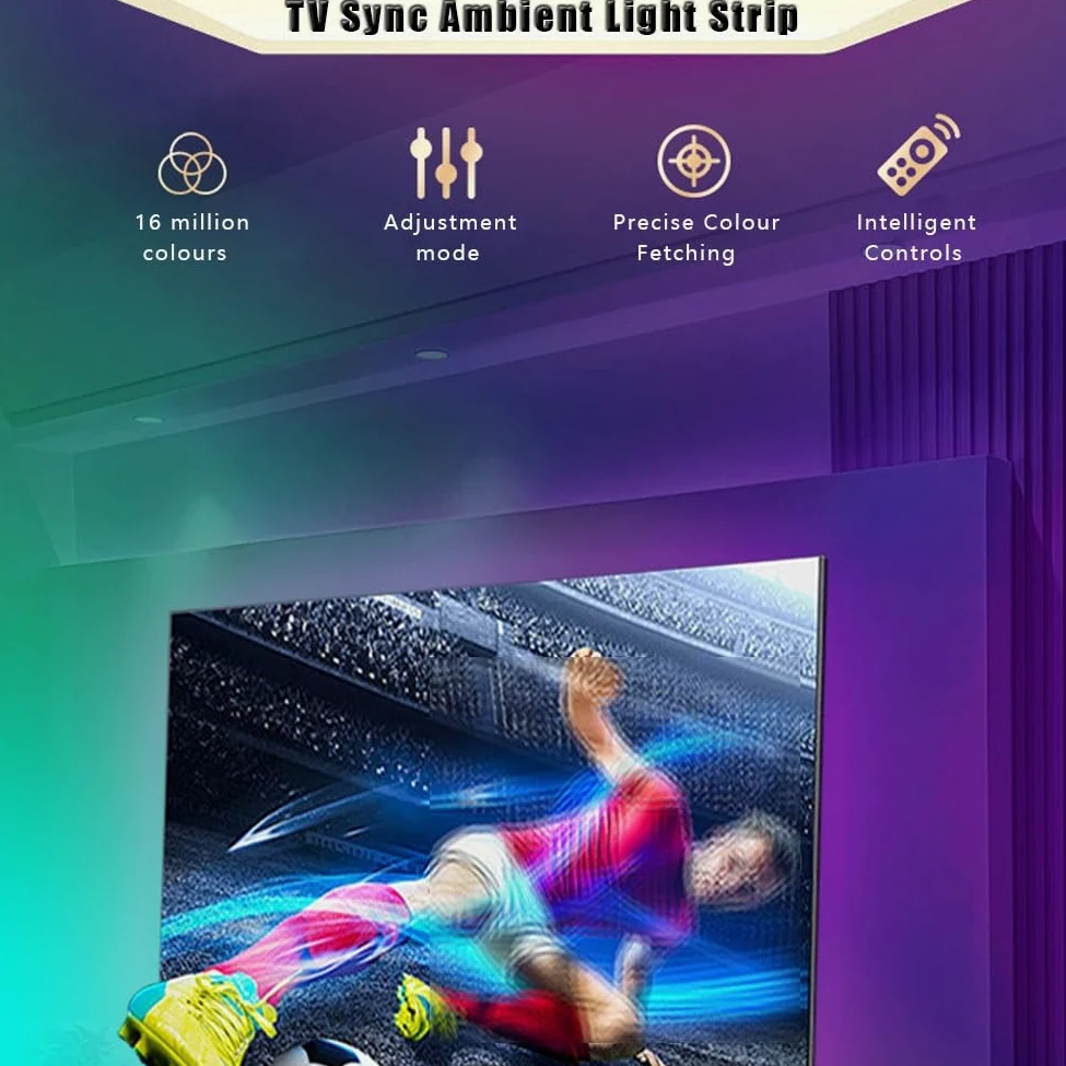 Striscia LED USB 5050rgbIC for TV,sincronizzazione della luce dello schermo intelligente,luce di gioco a LED con selettore colori della fotocamera intelligente,illuminazione ambientale del computer TV