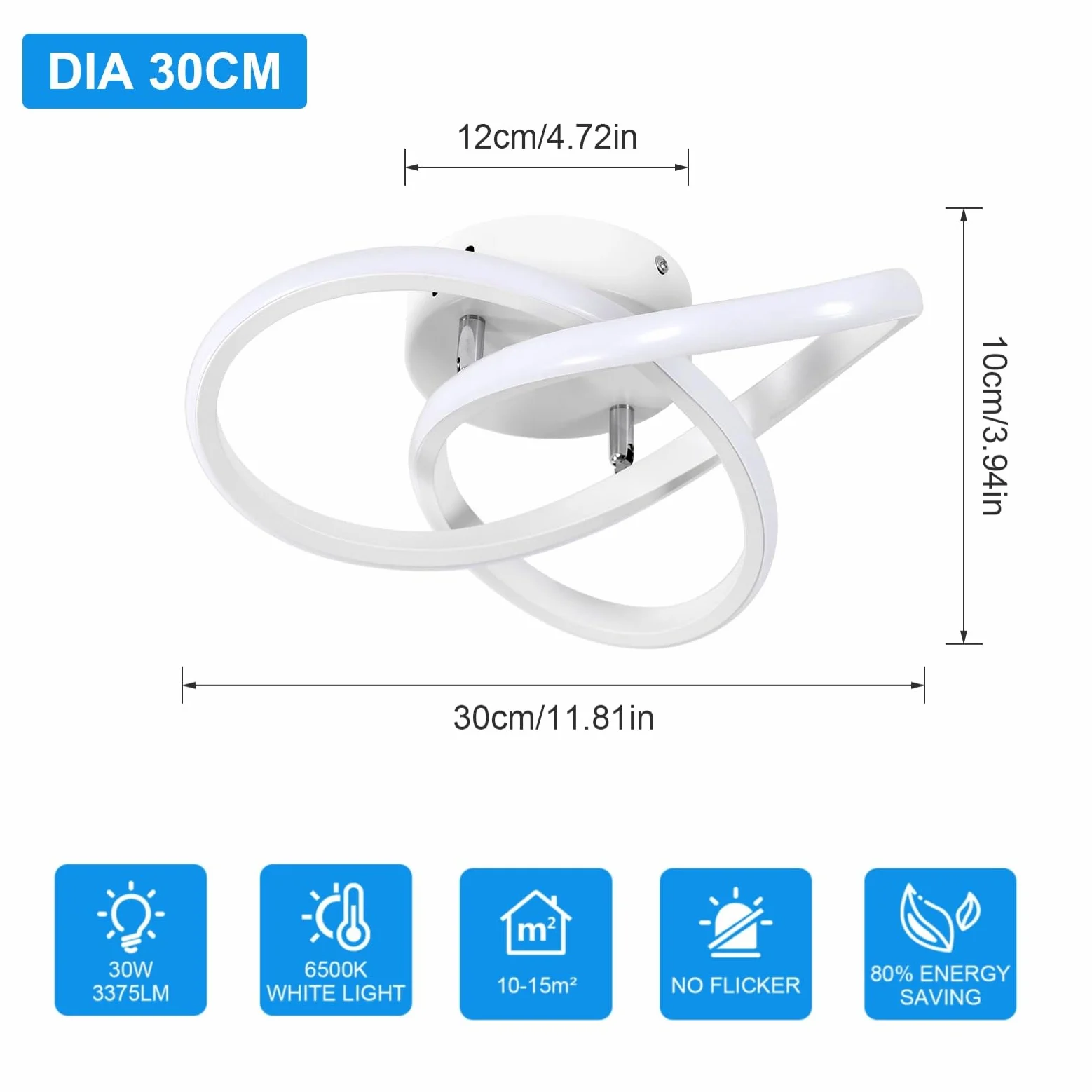 Comely Plafoniera LED rotonda a Soffitto, bianca, potenza di 30W, con Design Moderno a intreccio. Luce bianca fredda 6500K, adatta ad Corridoio, Cucina, Camera da Letto o Soggiorno,30cm.