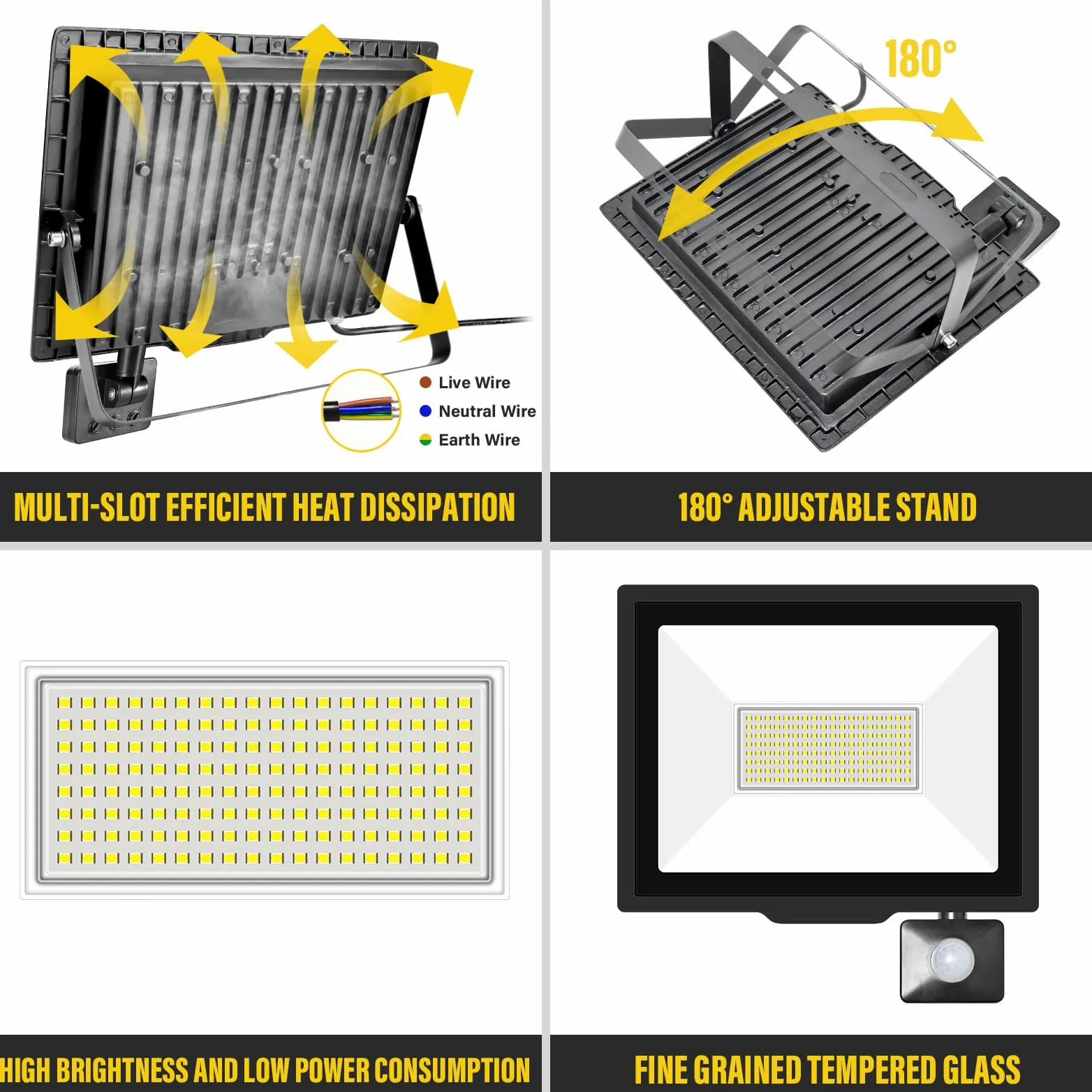 RIGIDON Faretto LED da Esterno con Sensore di Movimento, 100W 10000 LM Proiettore Faro Led Esterno 6000K Bianca Fredda Luci di Sicurezza Impermeabile per Giardino Garage Patio Terrazza Cortile
