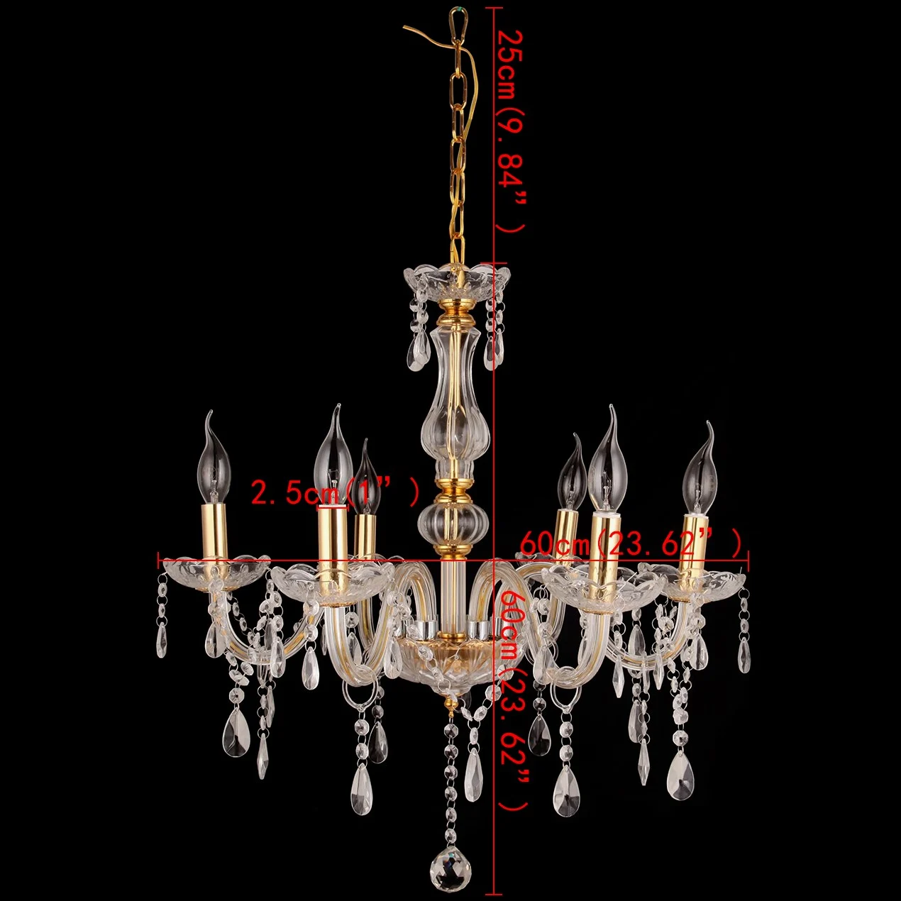 Ridgeyard Classico 6 Luci Pampille Lampadario Vetro K9 Cristallo Lampada Da Soffitto Lampada Apparecchio