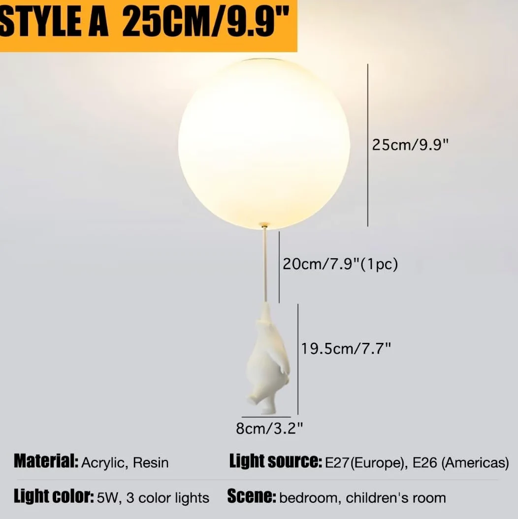 Plafoniera a LED a palloncino creativo con ciondolo a forma di orso polare Lampadario da soffitto per camera da letto per bambini adorabile per camera da letto, camera dei bambini
