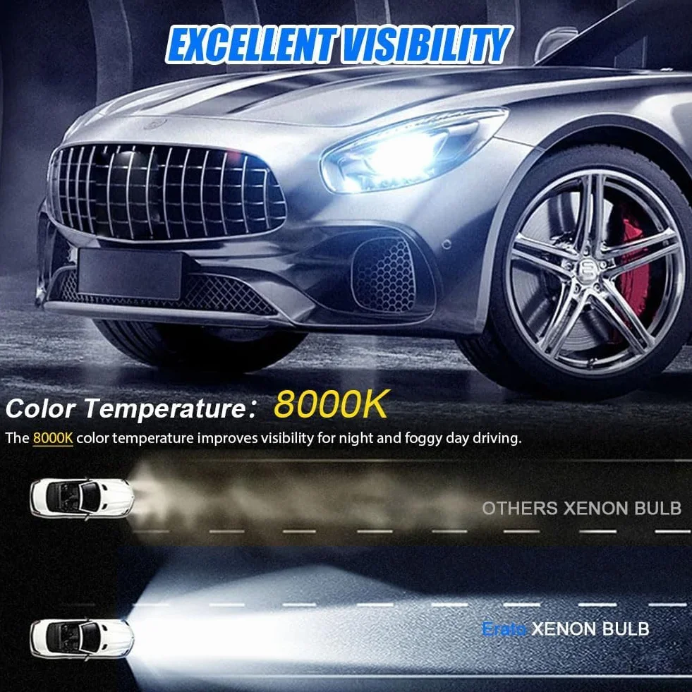 Erato D2S Lampadine Xenon HID per Faro 35W 8000K Lampadine Xenon Kit di Conversione HID con Base Metallica Stent Lampadine Automobili, Sostituzione di Luci Alta Bassa Luce Confezione da 2