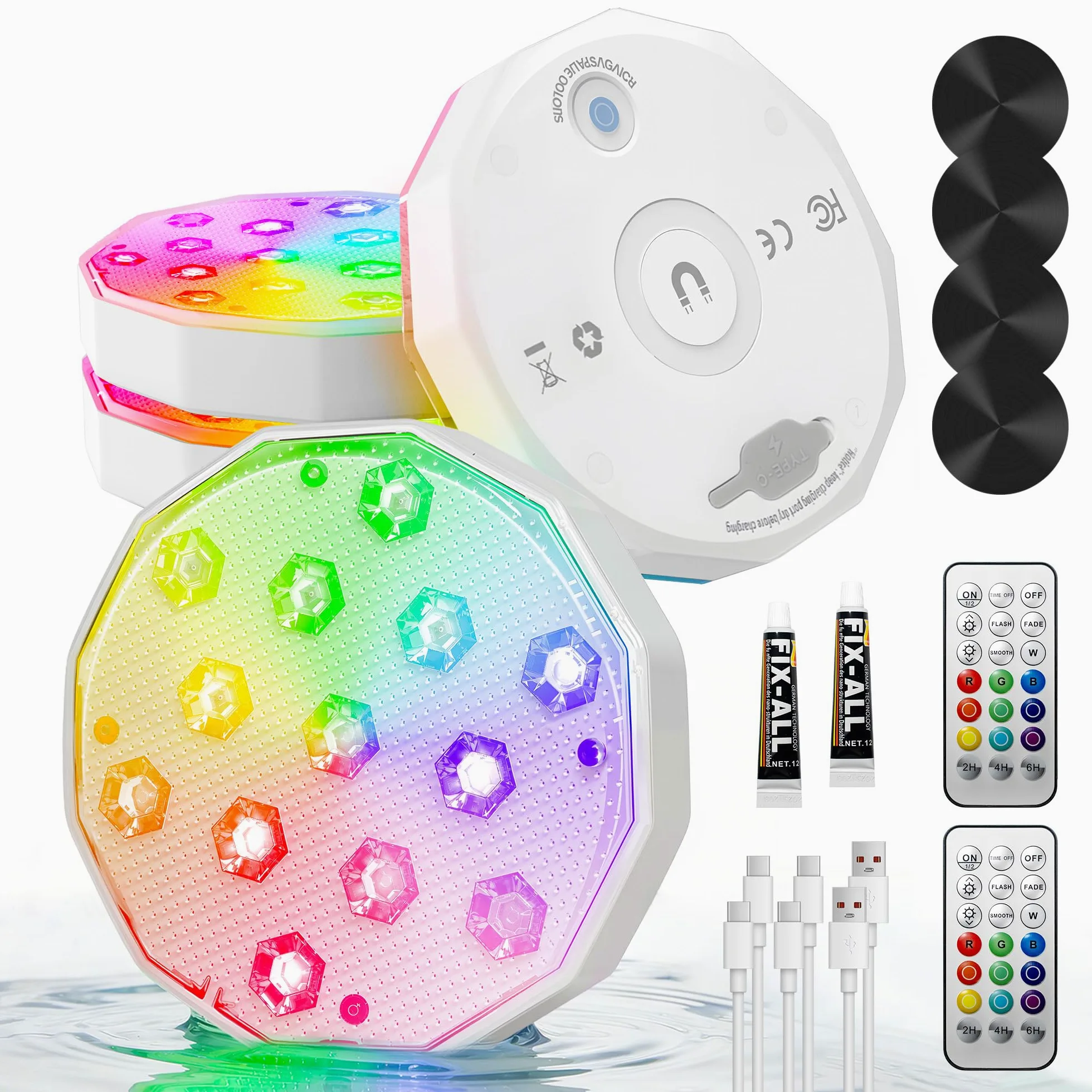 Ollny Luce subacquea con telecomando, illuminazione a LED RGB galleggiante, illuminazione magnetica per piscina, illuminazione stagno, fontana, stagno, acquario, feste, 4 pezzi