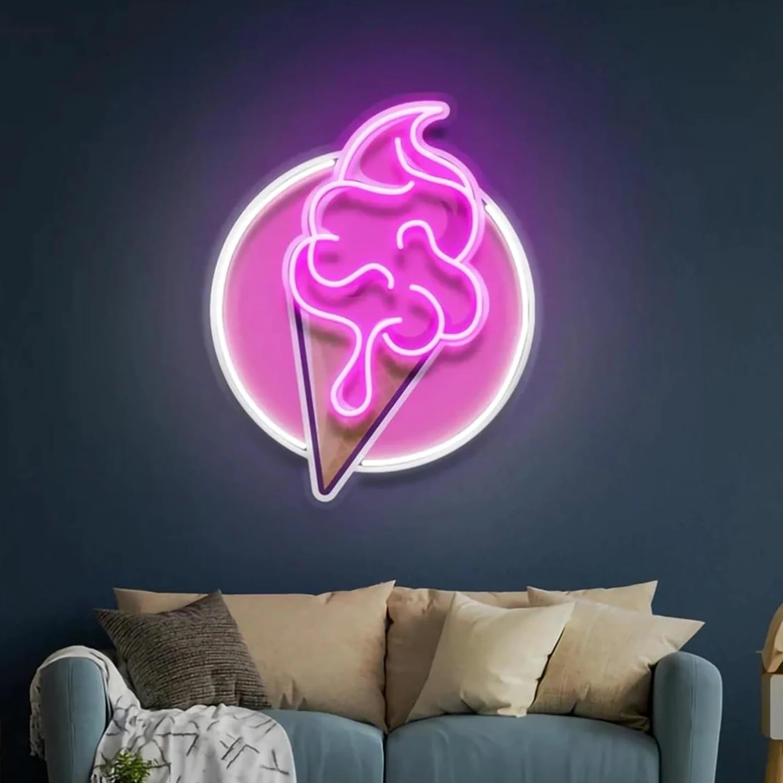 Lampada al neon Insegna al neon con gelato, stampa UV, luminosità regolabile per decorazione murale, 32 cm x 38,1