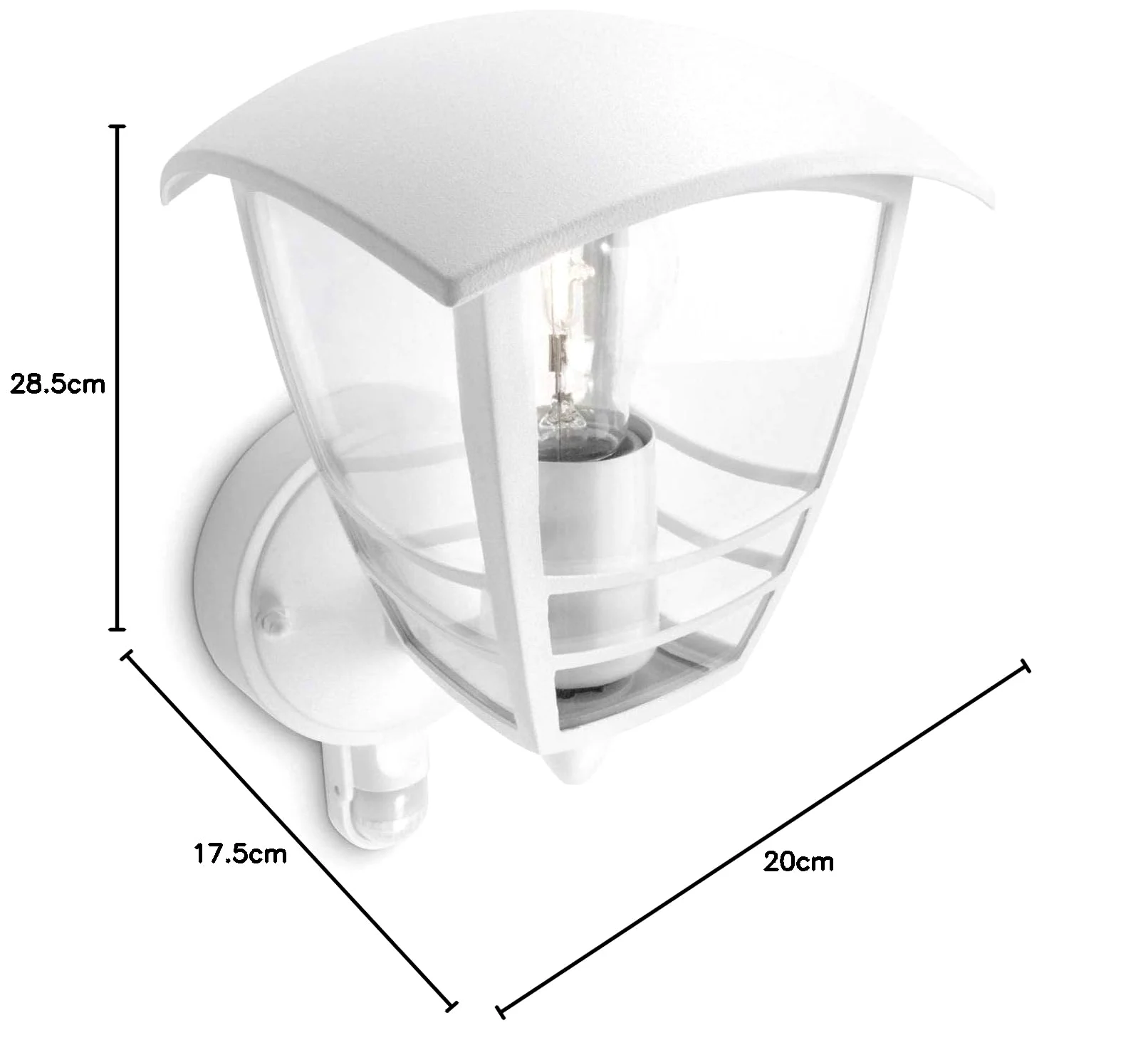 Philips Creek Applique LED da esterno con sensore di movimento, Bianco | Resistente a intemperie, Alluminio durevole, Design classico a lanterna, Lampadina E27 venduta separatamente