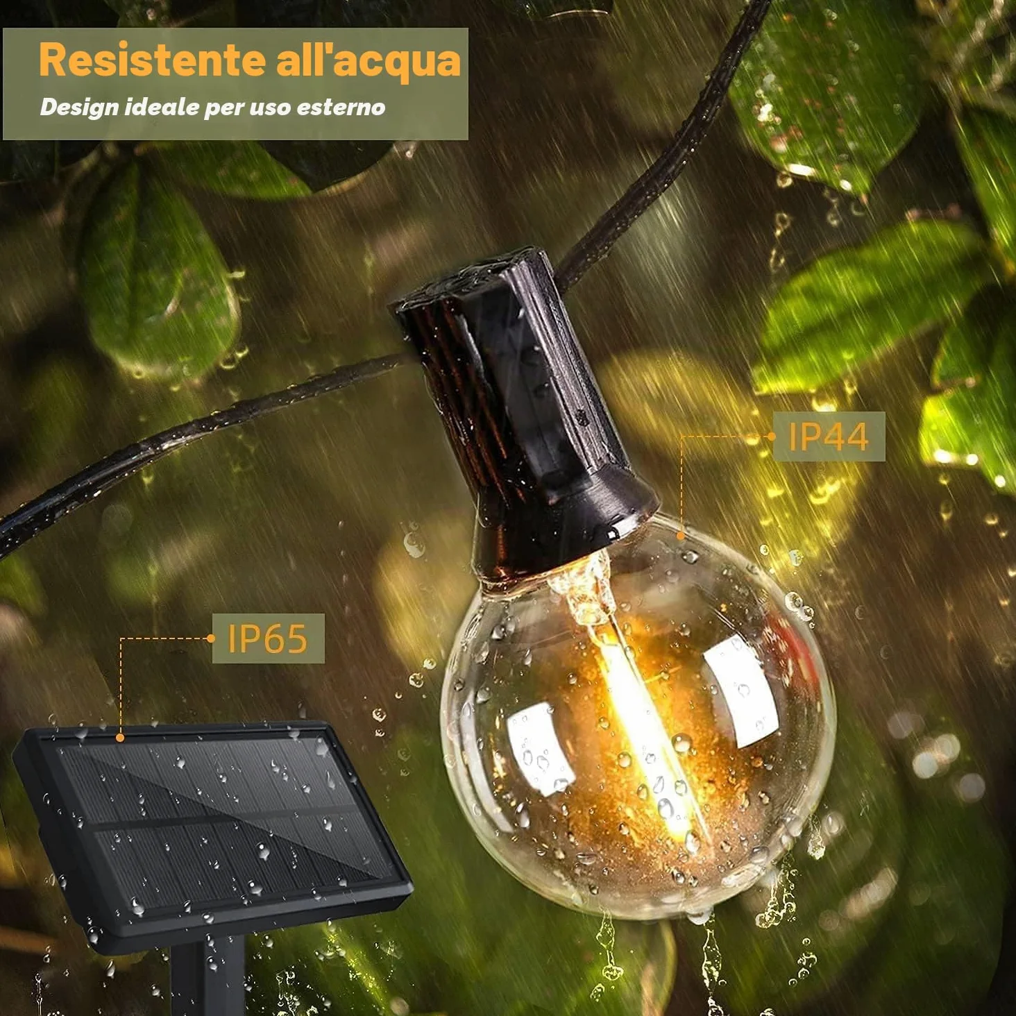 Catena Di Luci A Energia Solare Per Esterni, 15 M, Per Esterni, 25+1 Lampadine In Plastica, Impermeabile, IP45, Giardino, Terrazza, Alberi, Feste, 2700 K, Bianco Caldo Nozze