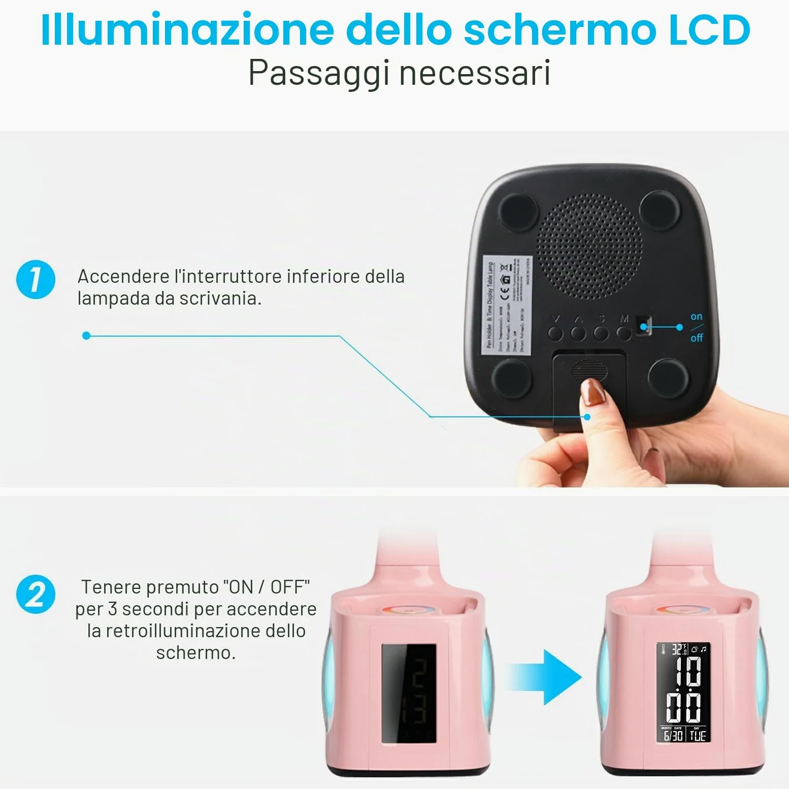 Lampada da scrivania a LED, lampada da scrivania per bambini con orologio, sveglia, calendario, termometro, RGB e portapenna, luce regolabile per proteggere gli occhi, lampada da scrivania per bambini