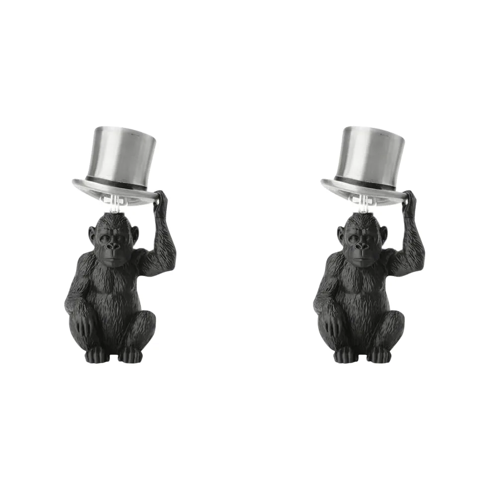 HTU Lampada da tavolo scimmia con cappello cilindro, decorativa e creativa, ideale per ufficio e stanza, 2 pezzi