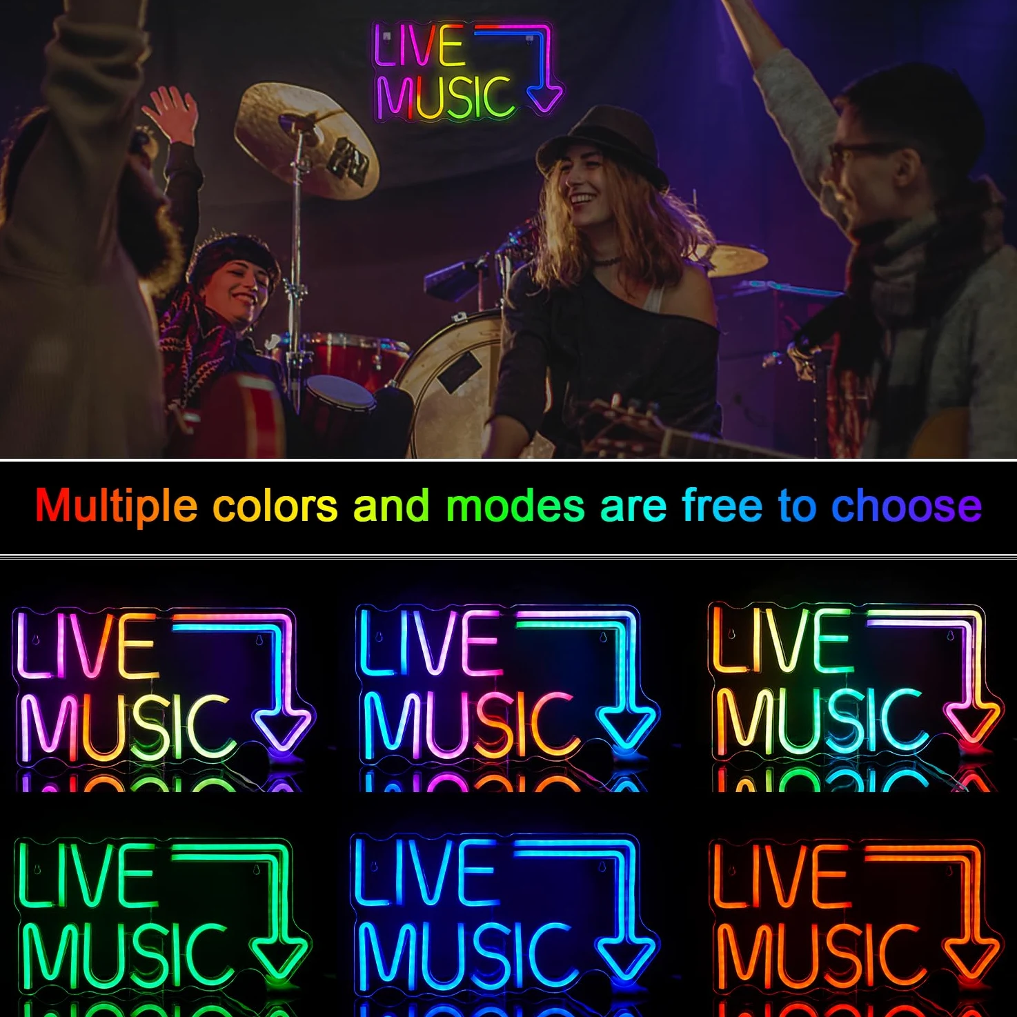 Horseneon Insegna al neon per musica dal vivo Insegna al neon musicale con luci cambianti RGB Lettera Luce al neon Musica Luci al neon con telecomando per camera da letto Bar Studio musicale Festa