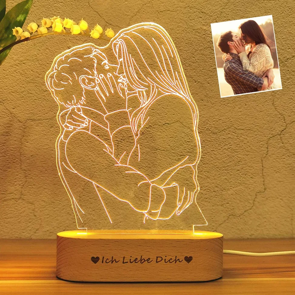 Foto personalizzata Lampada 3D Incisione di Testo, LED Luce notturna Per bambini Matrimonio Migliori regali (due persone)
